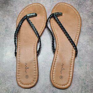 Mint Braided black flip flop Thongs, size 9